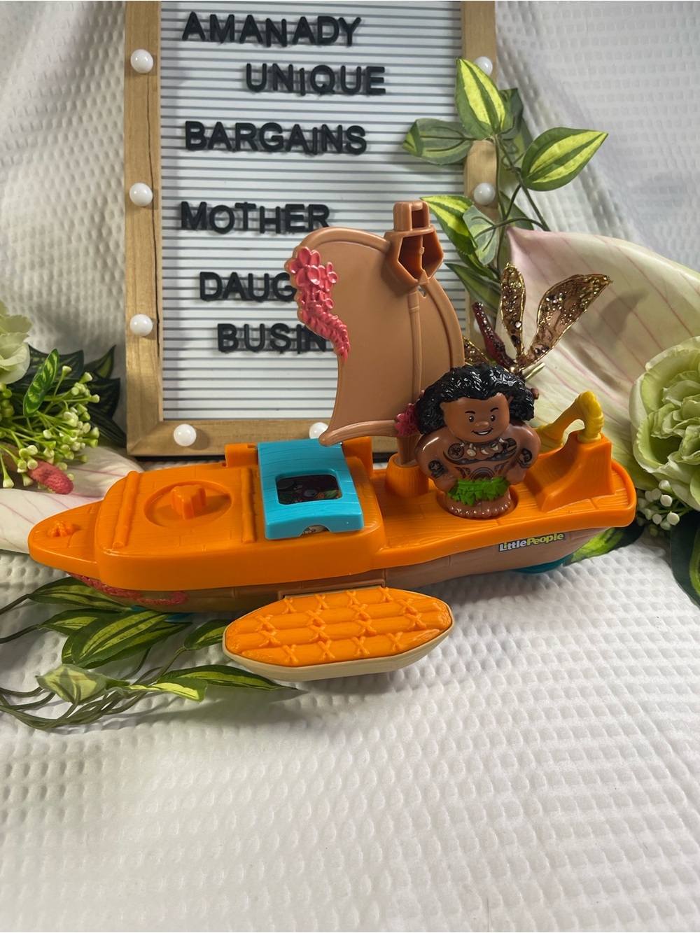 Fisher Price Little People Disney Moana Maui Canoe Boat Toy 2022 Mattel
